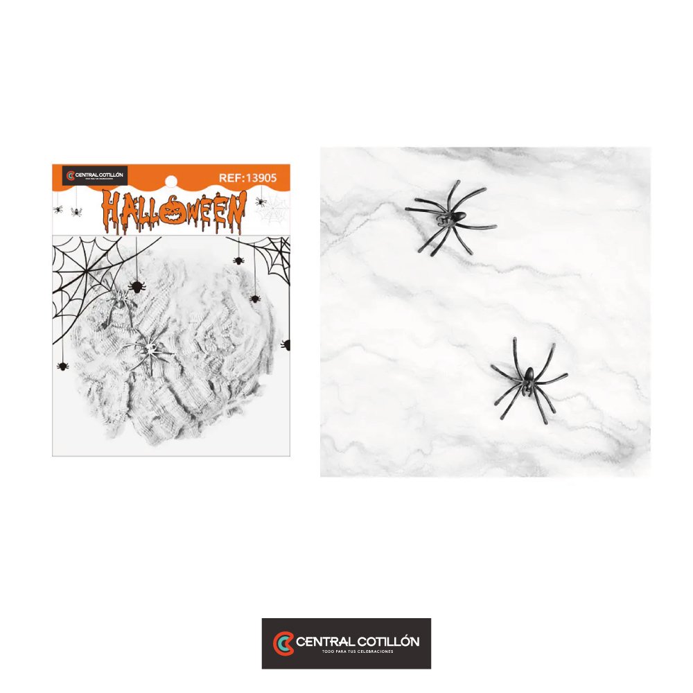 Algodón de telaraña blanco Halloween con arañas