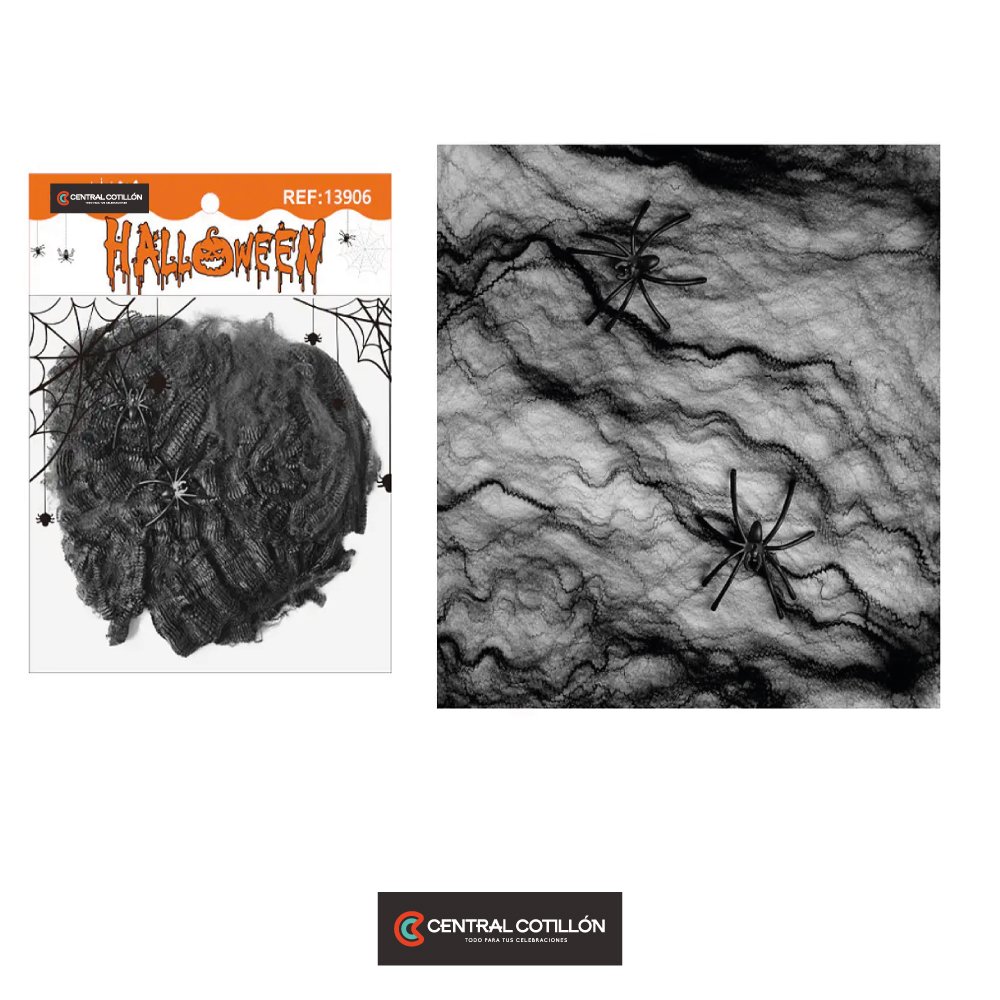 Algodón de telaraña negro Halloween con arañas