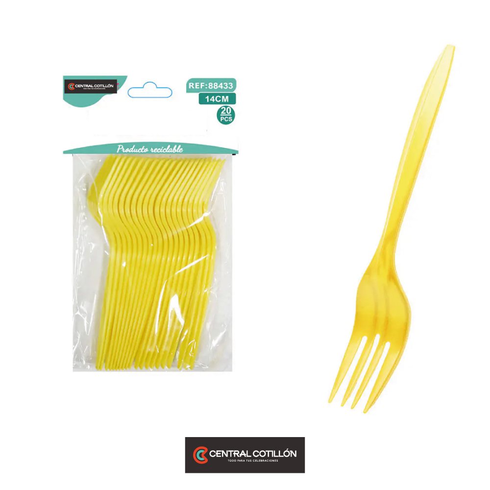 Tenedores plásticos desechables amarillo, 14 cm, 20 pcs