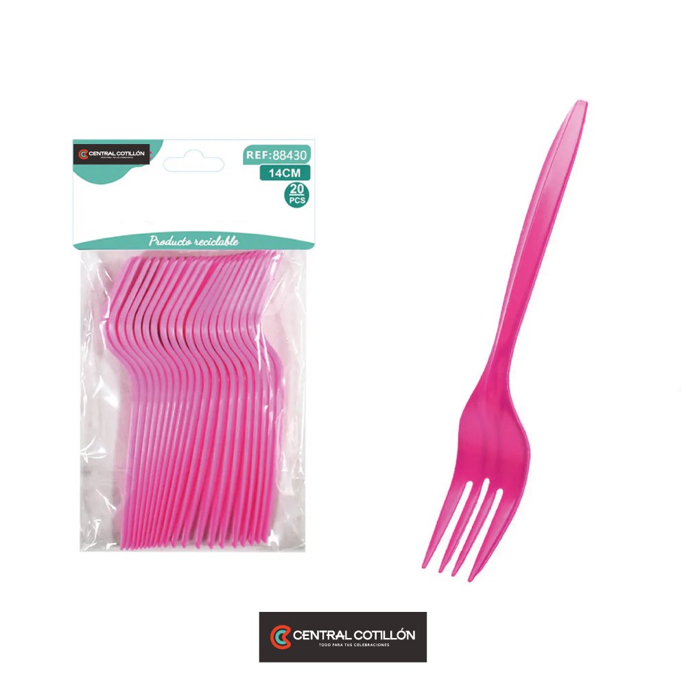 Tenedores plásticos desechables fucsia 14 cm, 20 pcs