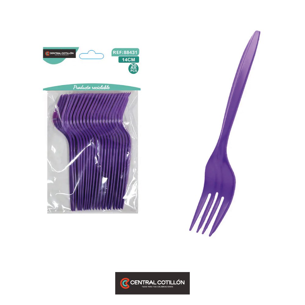 Tenedores plásticos desechables morado, 14 cm, 20 pcs