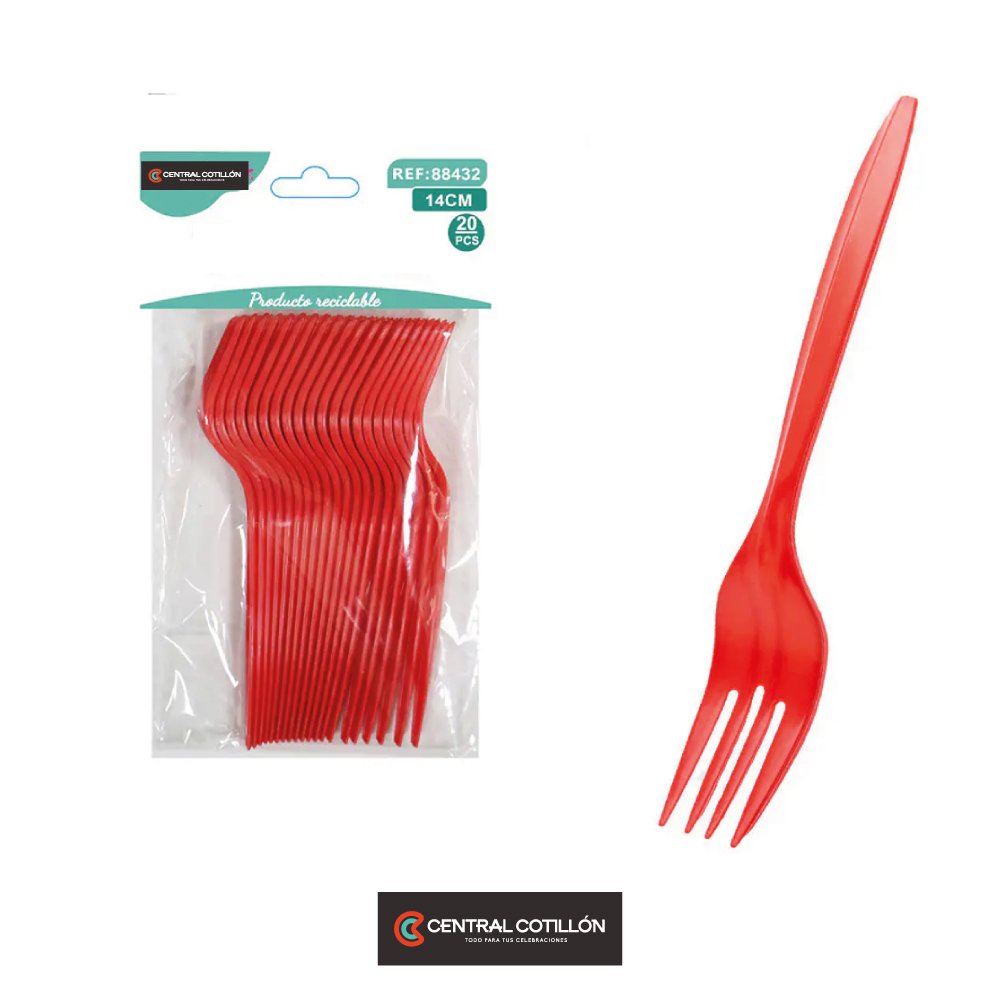 Tenedores plásticos desechables rojo, 14 cm, 20 pcs