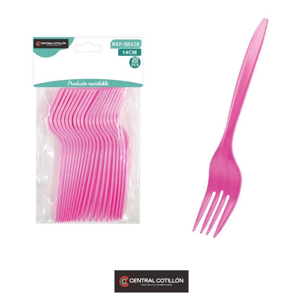 Tenedores plásticos desechables rosado, 14 cm, 20 pcs