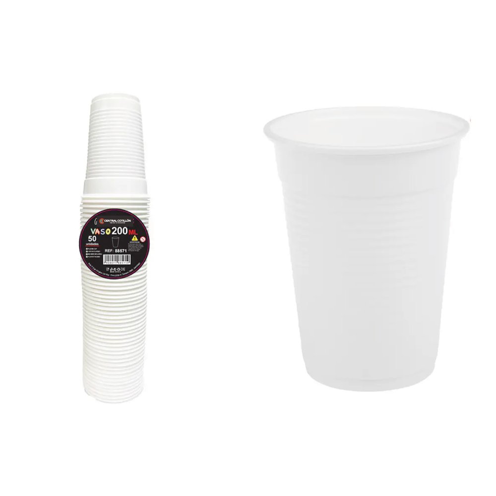 Vaso Plastico Blanco, 200 ml, 50 u.