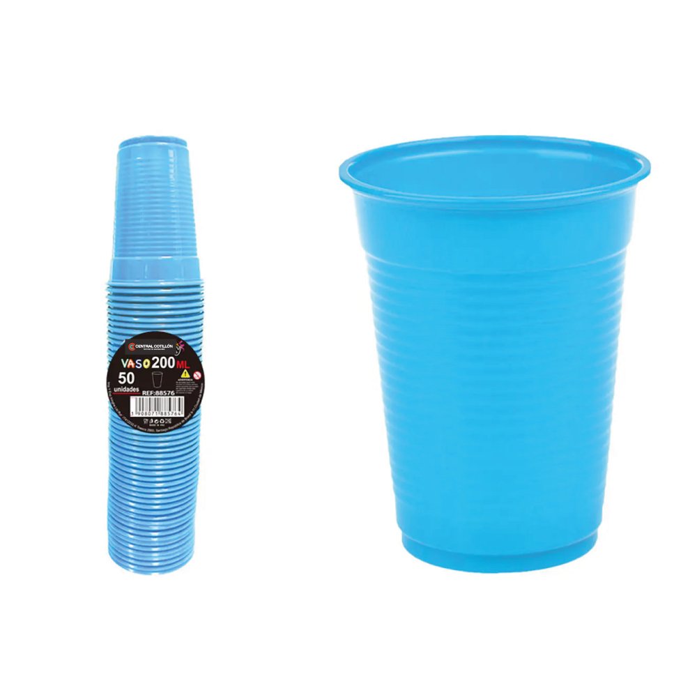 Vaso Plastico Celeste, 200 ml, 50 u.