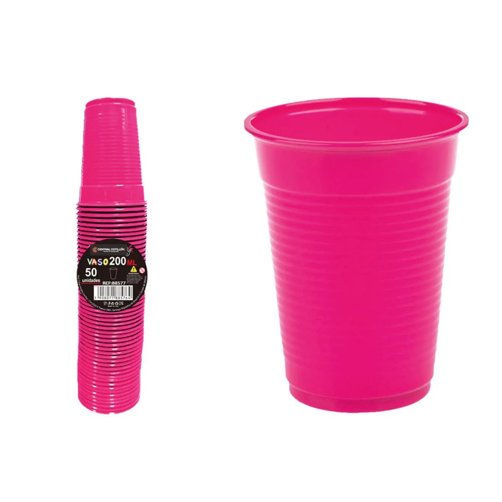 Vaso Plastico Fucsia, 200 ml, 50 u.