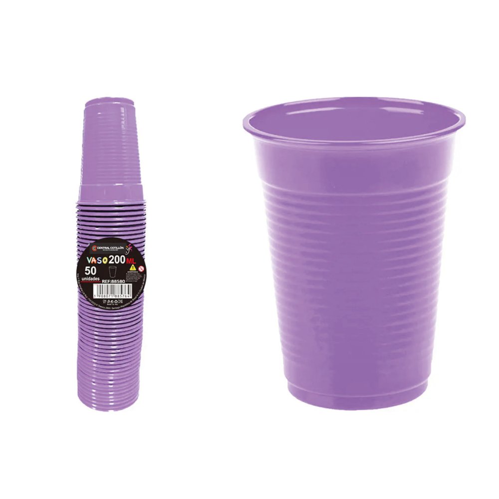 Vaso Plastico Lila, 200 ml, 50 u.