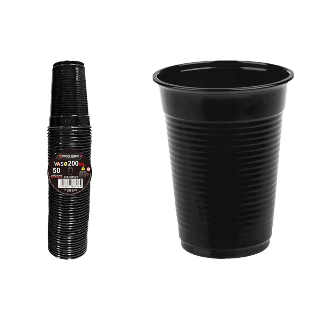 Vaso Plastico Negro, 200 ml, 50 u.
