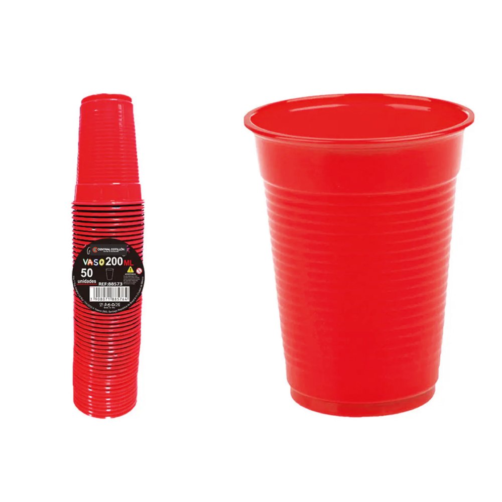 Vaso Plastico Rojo, 200 ml, 50 u.